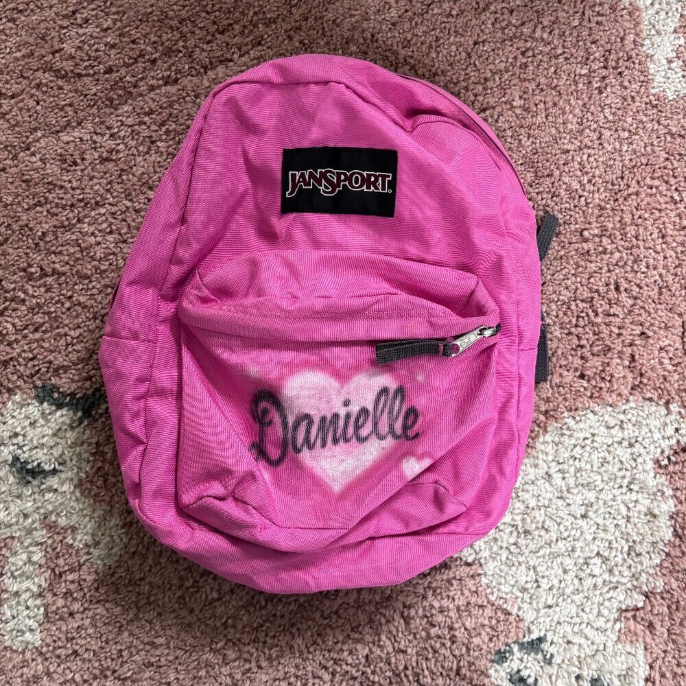 VTG JanSport Student Backpack TDH7 School Book Bag Hot Pink "Danielle" Graffiti